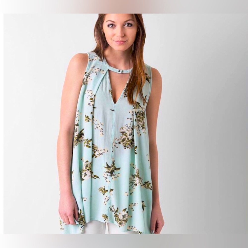 Free People Snap Out Of It Swing Tunic Dress Light Blue Floral Size Medium
